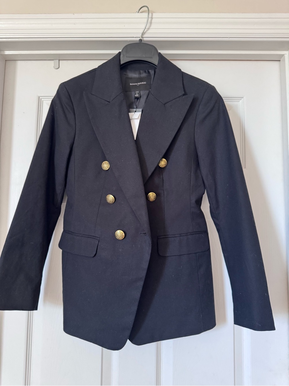 Banana Republic Black Double-Breasted Blazer with Gold Buttons